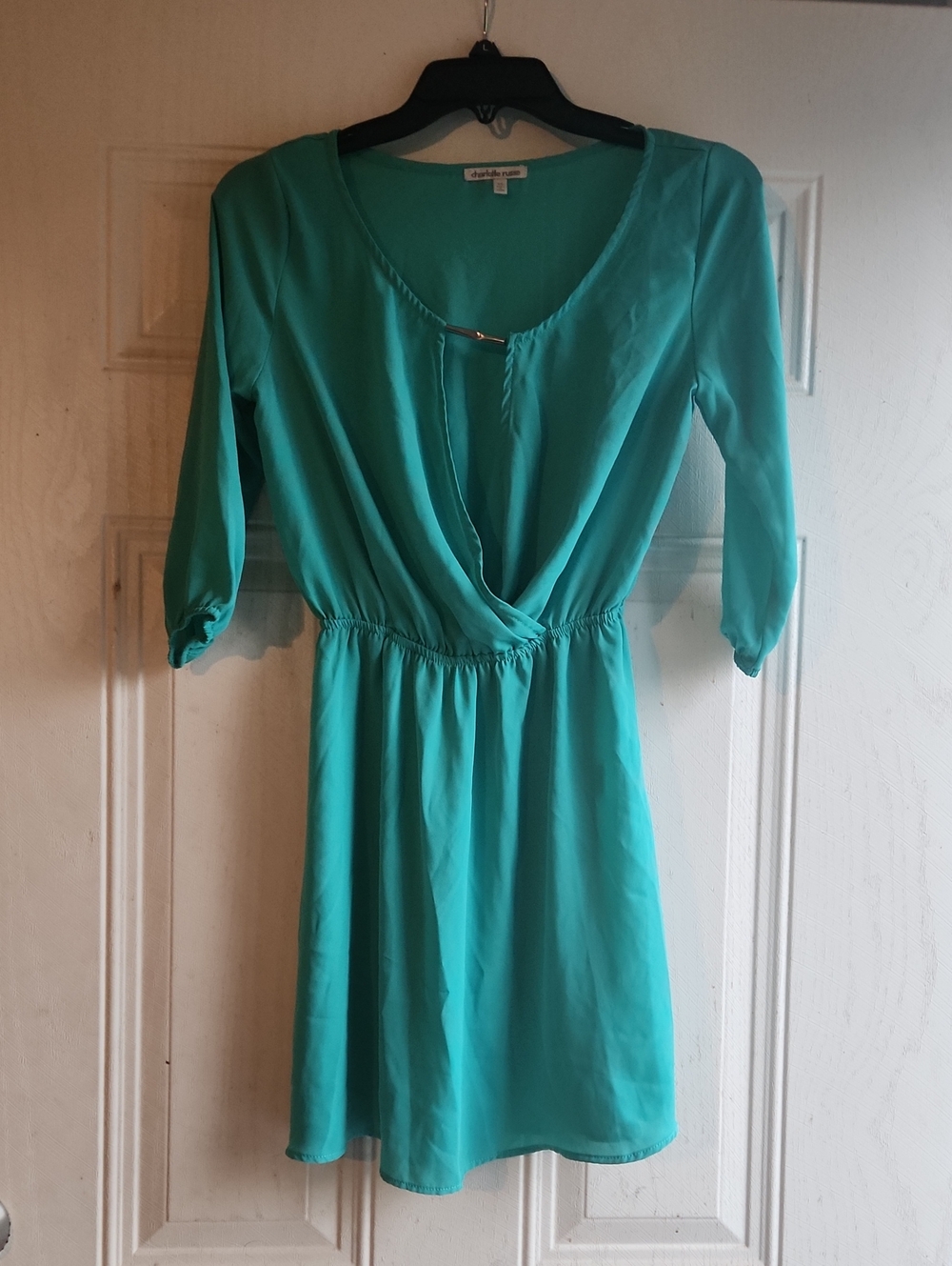Charlotte Russe Teal Faux-Wrap 3/4 Sleeve Tunic